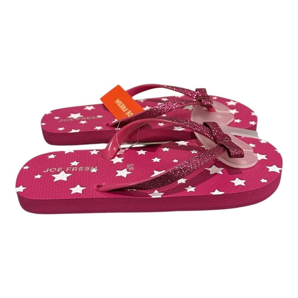 Joe Fresh Flip Flop Sandals Girls Size 10.5 Pink Star Glitter Bow Beach Shoes